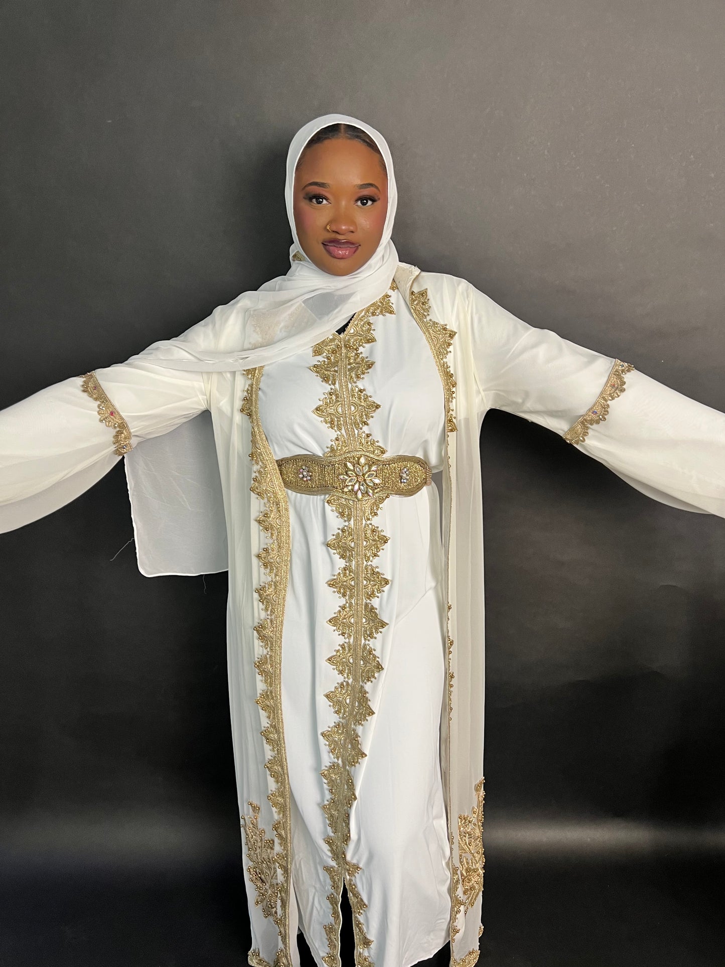 White and gold abaya