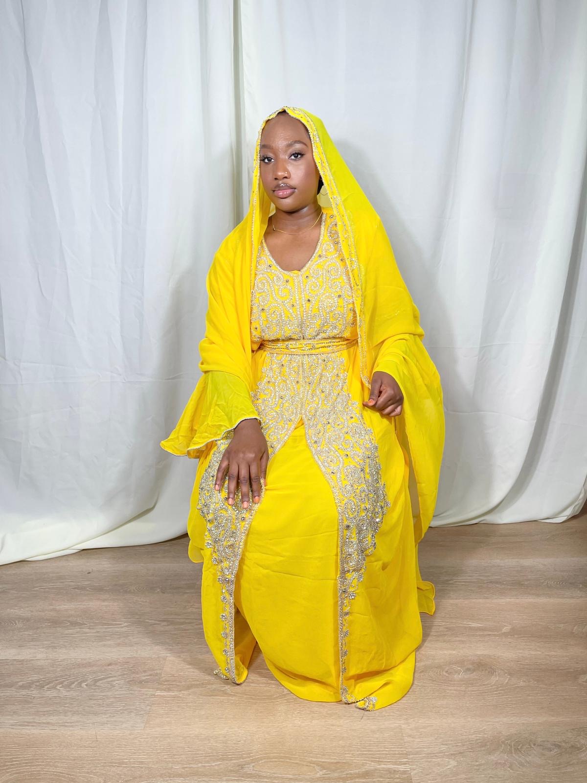 Yellow Diamanté abaya