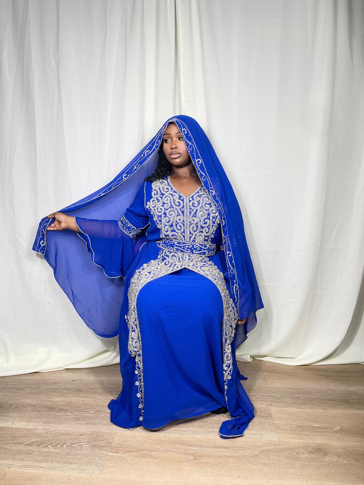 Blue and Silver diamanté abaya