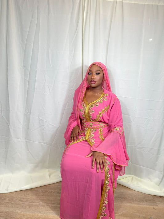 Pink/Gold Diamante abaya