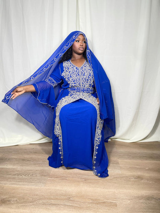 Blue and Silver diamanté abaya