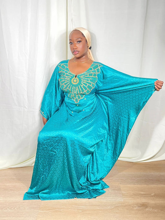 Teal butterfly abaya