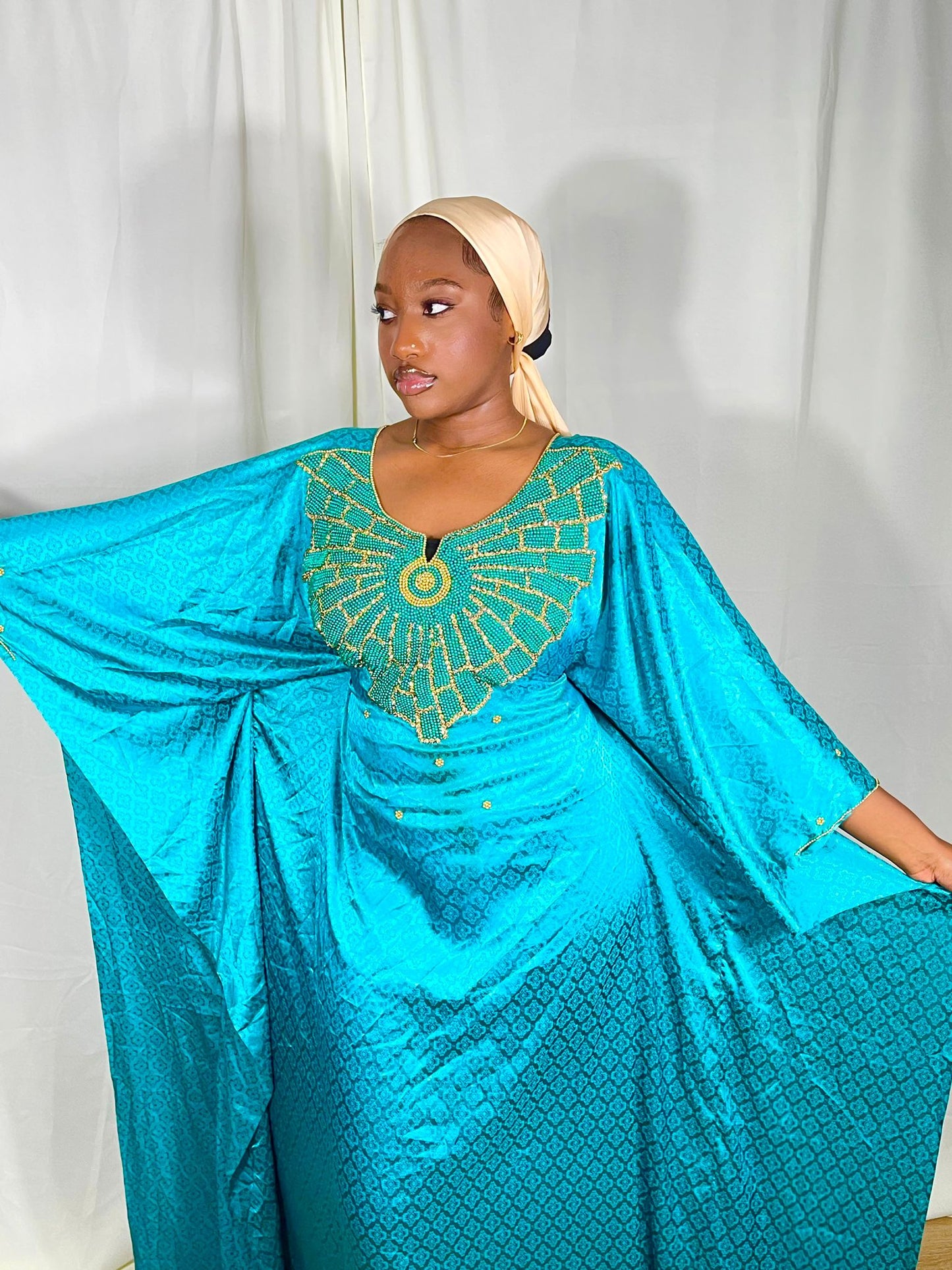 Teal butterfly abaya