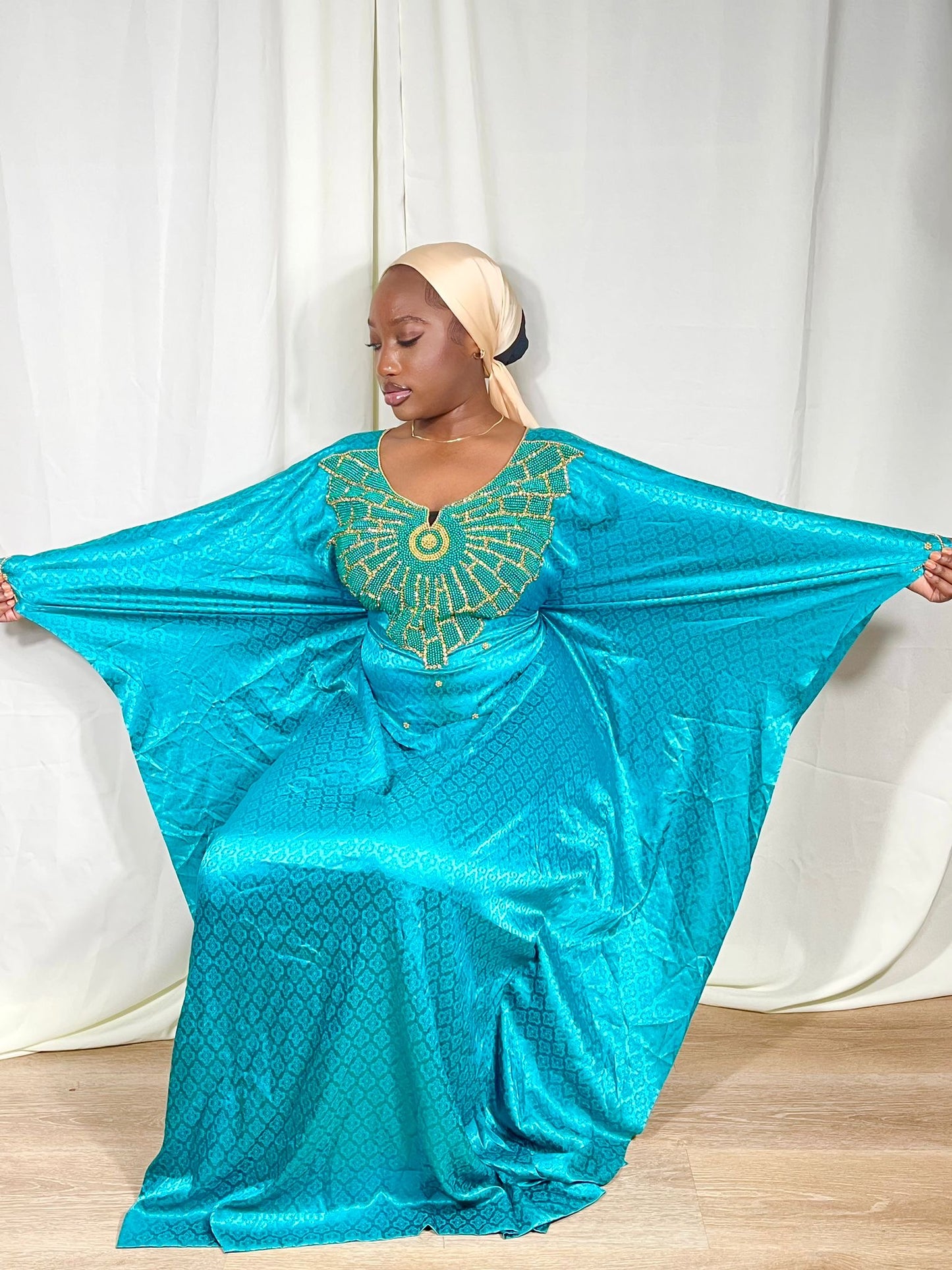 Teal butterfly abaya